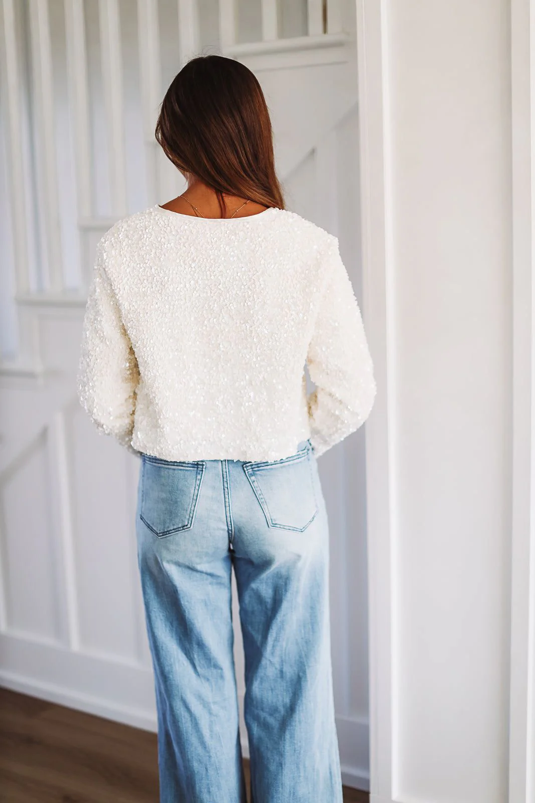 The One Sequined Cardigan - Cream and Black - Image 2