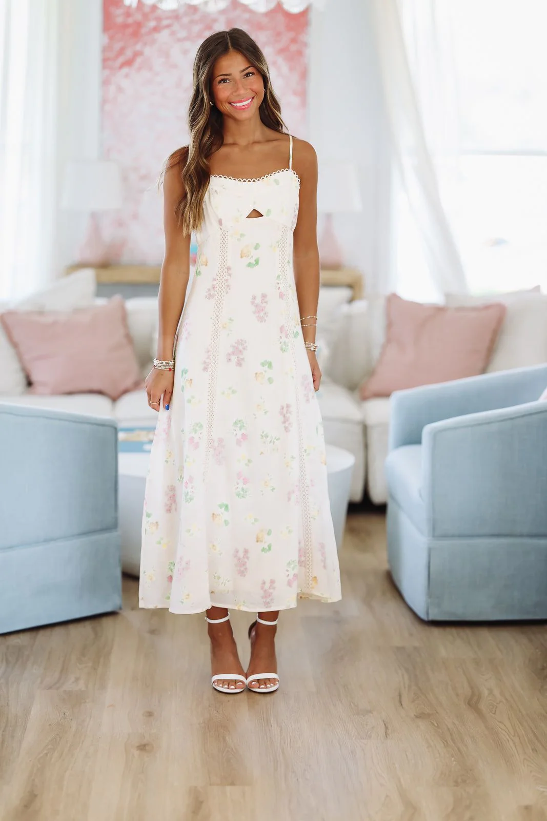 Tidepool Bloom Midi Dress - Cream, Yellow and Green - Image 2