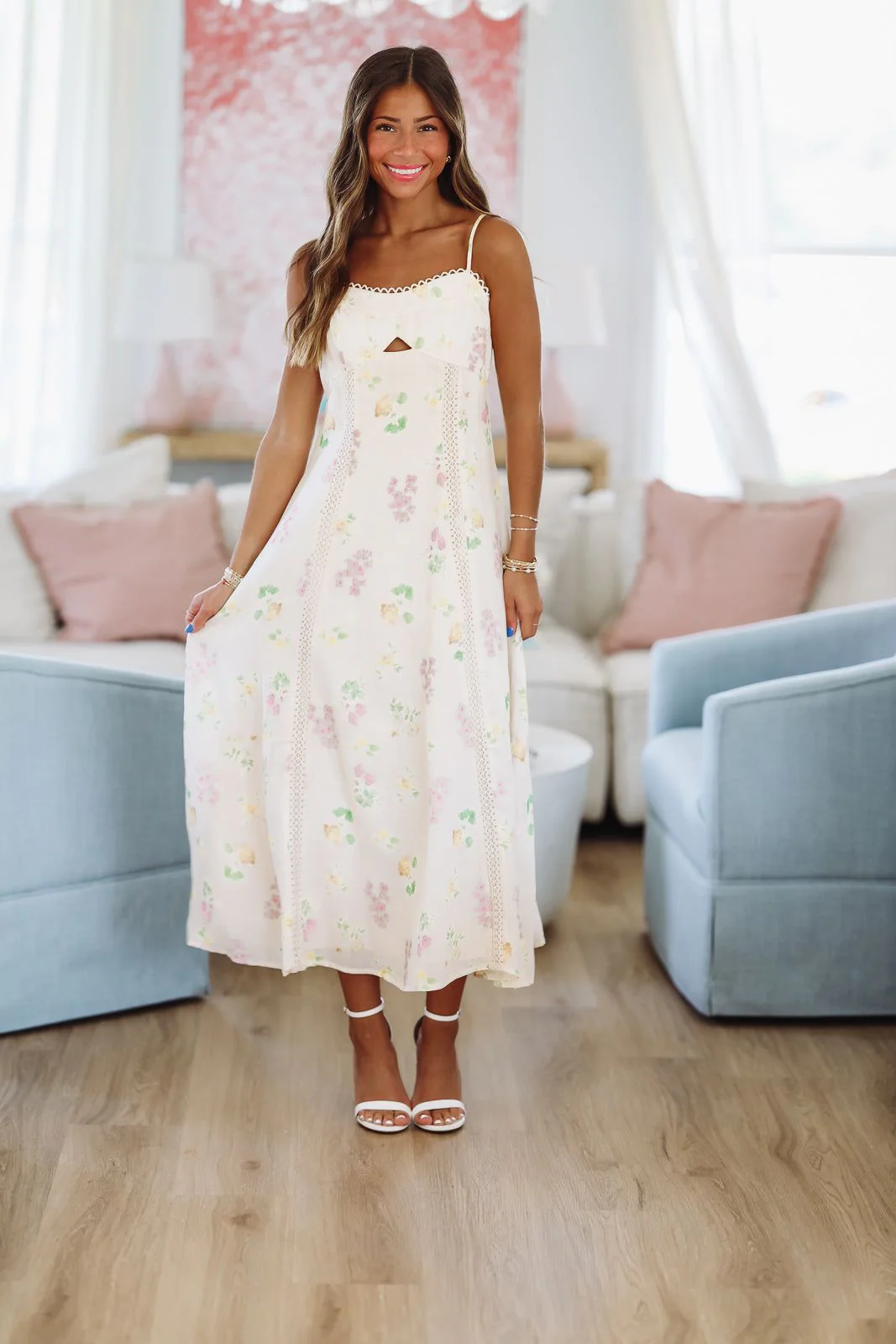 Tidepool Bloom Midi Dress - Cream, Yellow and Green - Image 3