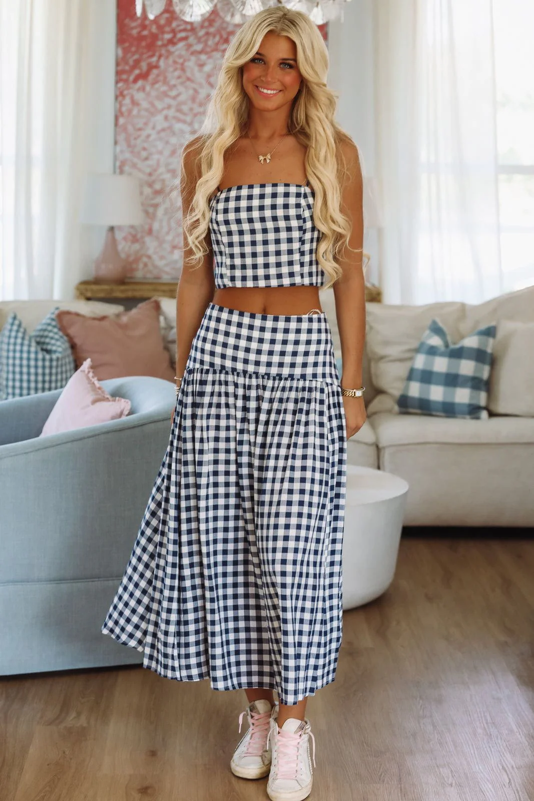 Trophy Time Crop Top - Navy and White - Image 2