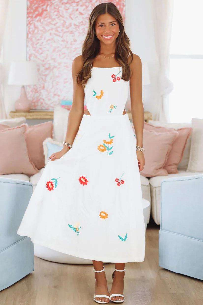 Tulip Tango Midi Dress - White (FINAL SALE)