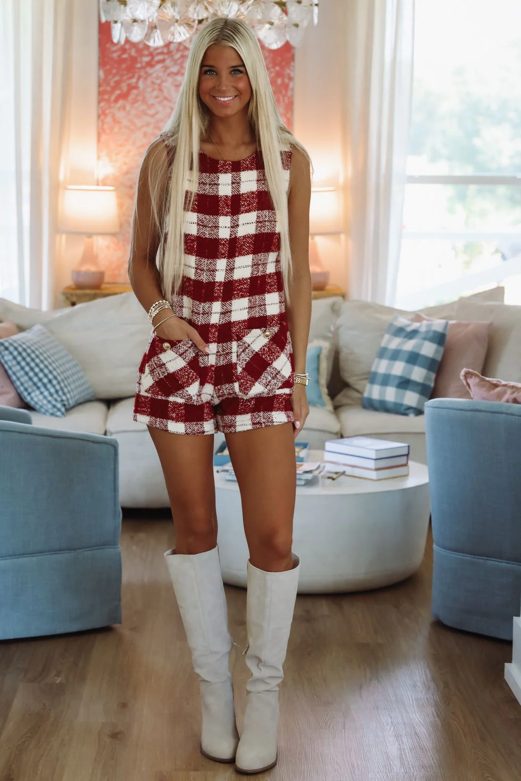 Tweed Me Romper - Burgundy and Ivory - Image 2