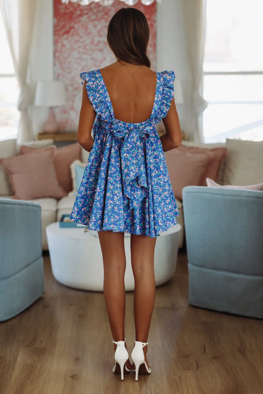 Twilight Blossom Mini Dress by Meet Me in Santorini - Blue and Pink - Image 3