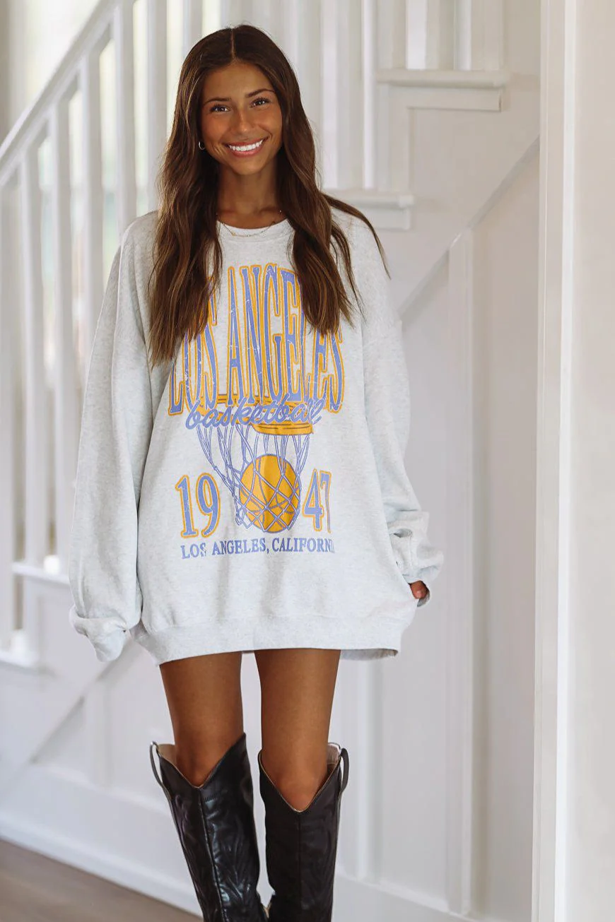 Vintage Los Angeles Basketball Oversized Sweatshirt - Grey