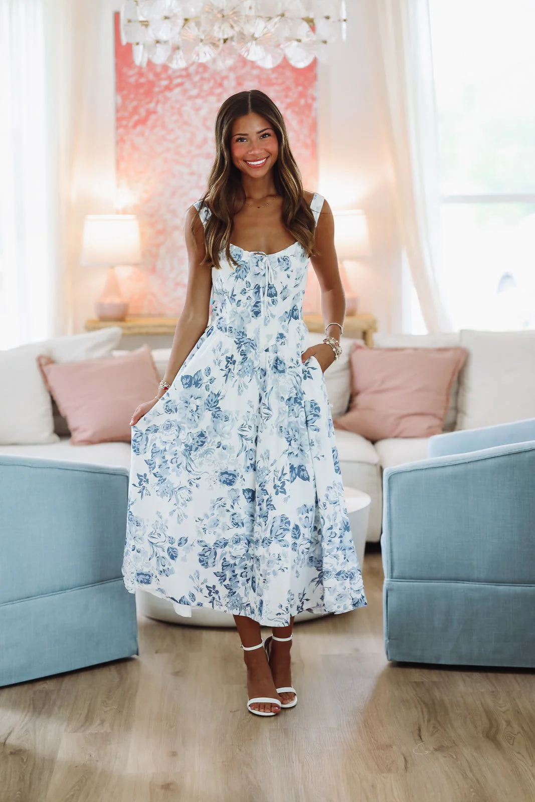 What It's Worth Midi Dress - Blue and White - Image 2