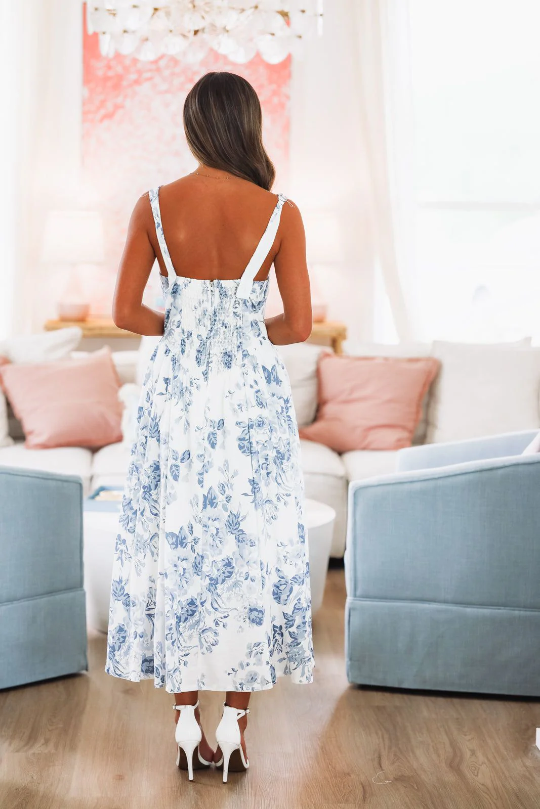 What It's Worth Midi Dress - Blue and White - Image 4