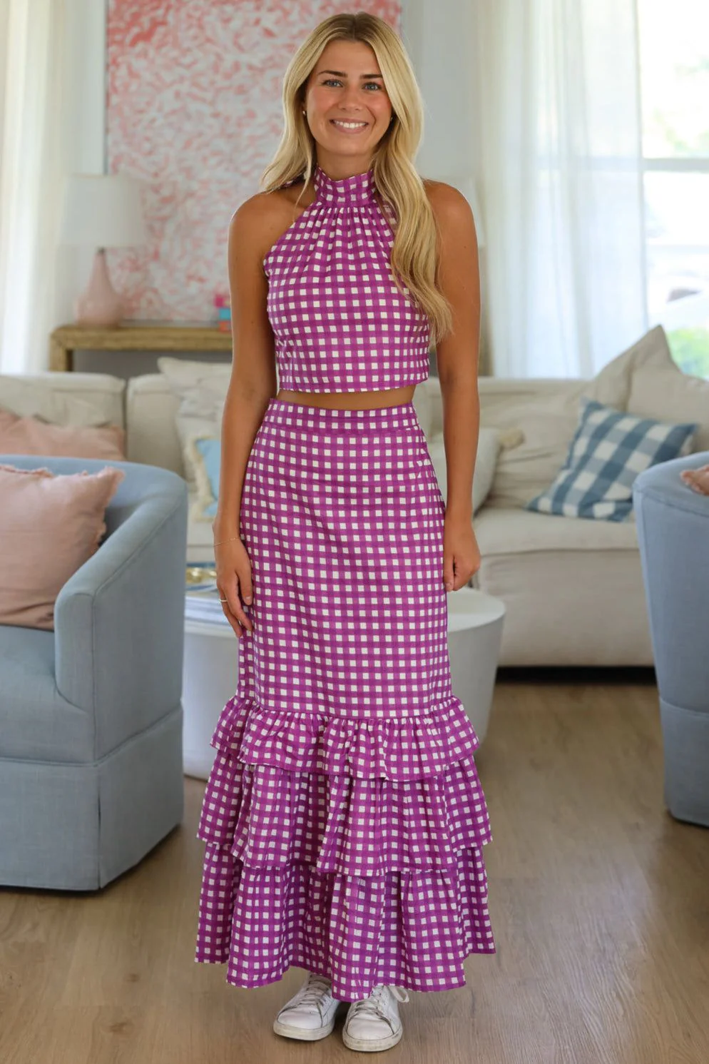 Winning Play Top and Maxi Skirt Set - Purple and White - Image 4
