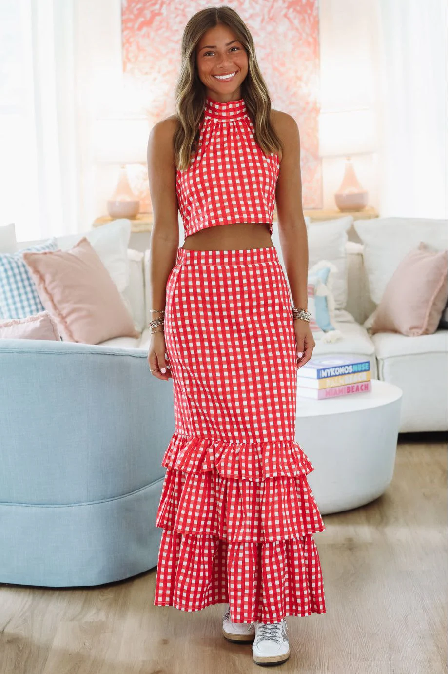 Winning Play Top and Maxi Skirt Set - Red and White - Image 2