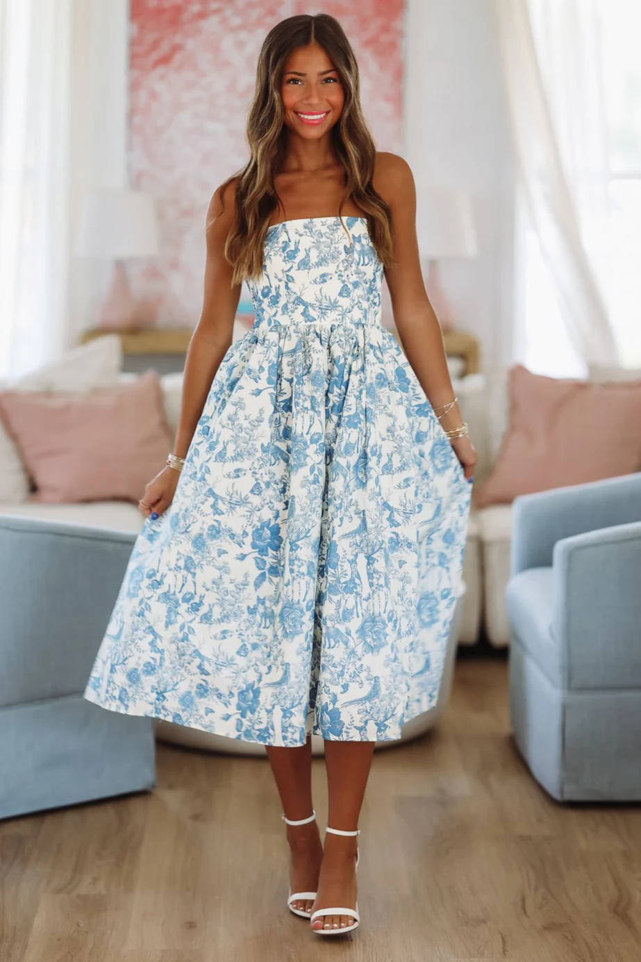 Woodland Summer Midi Dress - Blue